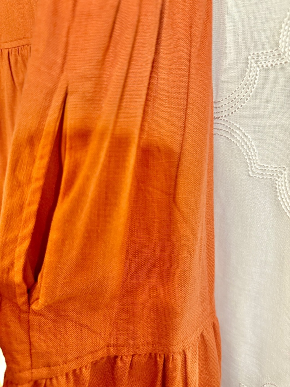 New In Rust Orange Tiered Dress| Ruffle Sleeve Mini Dress | Boho Casual | Size L - Picture 5 of 8